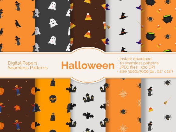 10 Halloween Digital Seamless Patterns for Creative Projects
