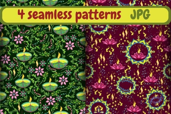 4 Seamless Patterns. Watercolor.Diwali