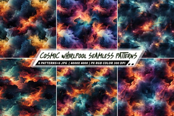 Cosmic Whirlpool 6 Seamless Patterns: A Creative Resource for Designers and Creators