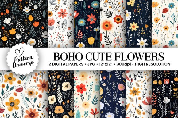 Cute Boho Flowers Seamless Patterns