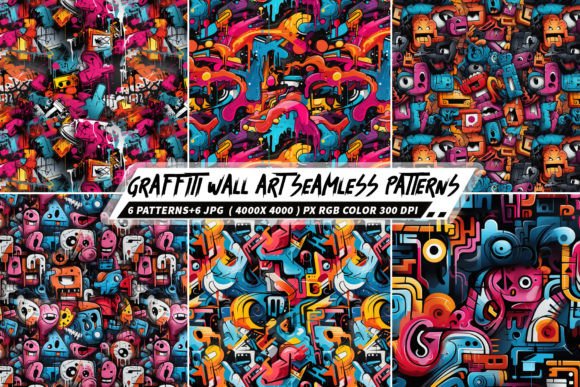 Graffiti Wall Art 6 Seamless Patterns