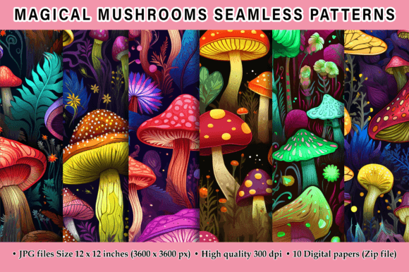 Magical Mushrooms Seamless Patterns