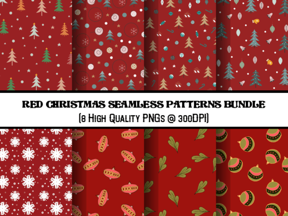 Red Christmas Seamless Patterns Bundle
