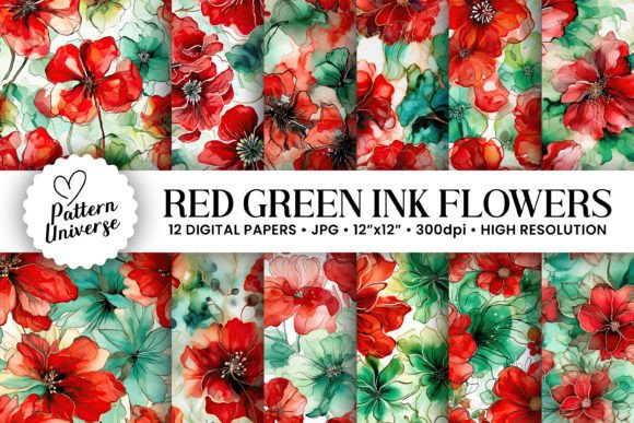 Red Green Alcohol Ink Flowers Patterns: A Creative Resource for Craft Enthusiasts