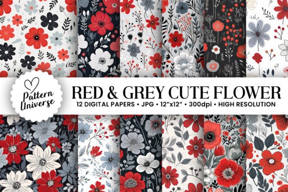Red Grey Cute Floral Patterns: A Versatile Resource for Creative Projects