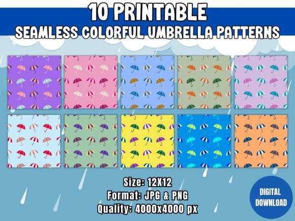 Seamless Colorful Umbrella Patterns: A Versatile Design Resource for Creative Projects